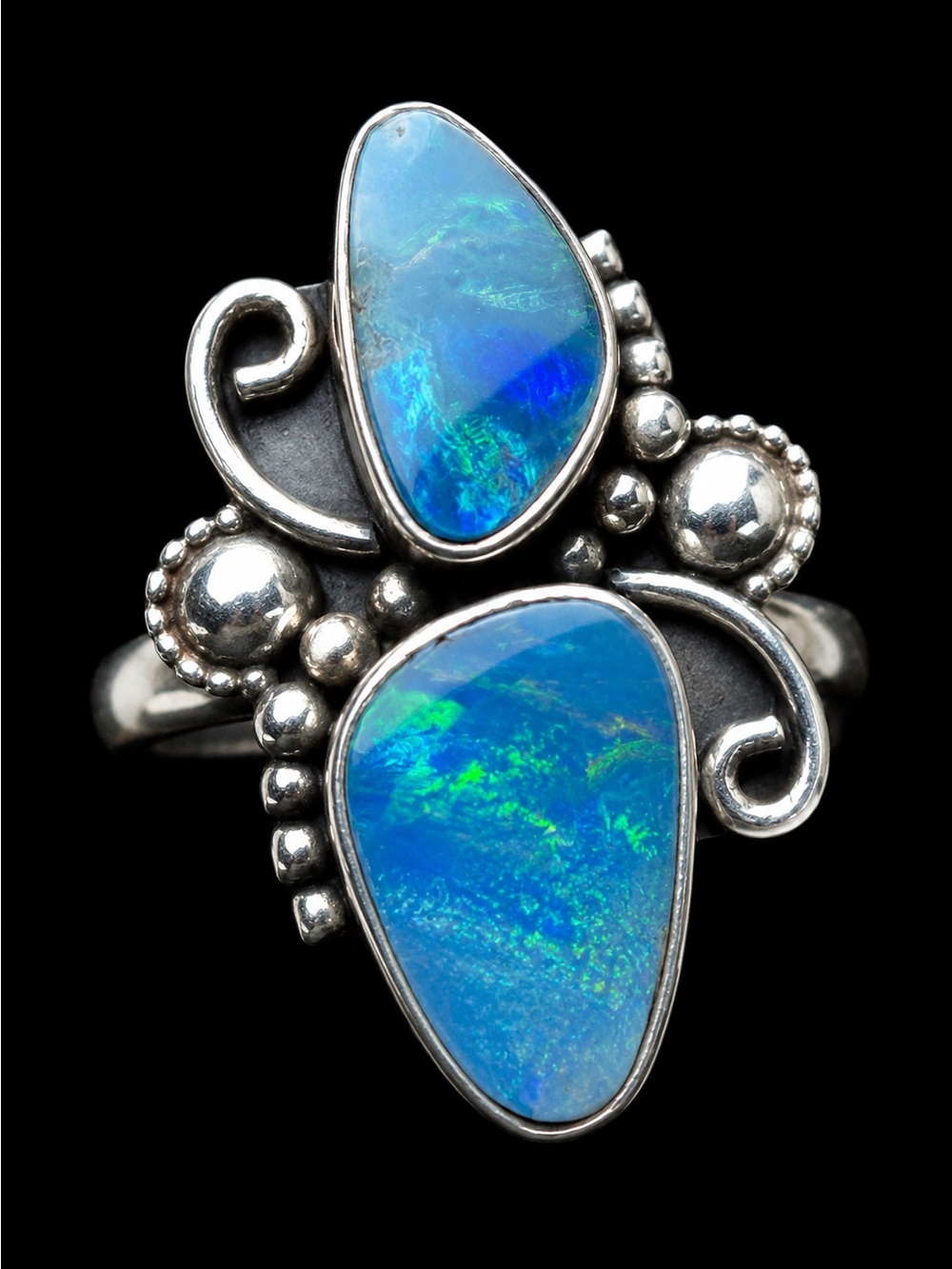 ✨ Sterling Silver Australian Opal Doublet Ring Size 9.75 ✨